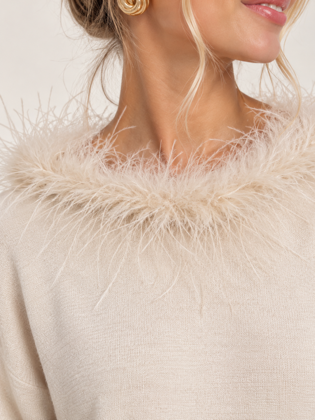 Faux Feather Luxe Jumper Cream
