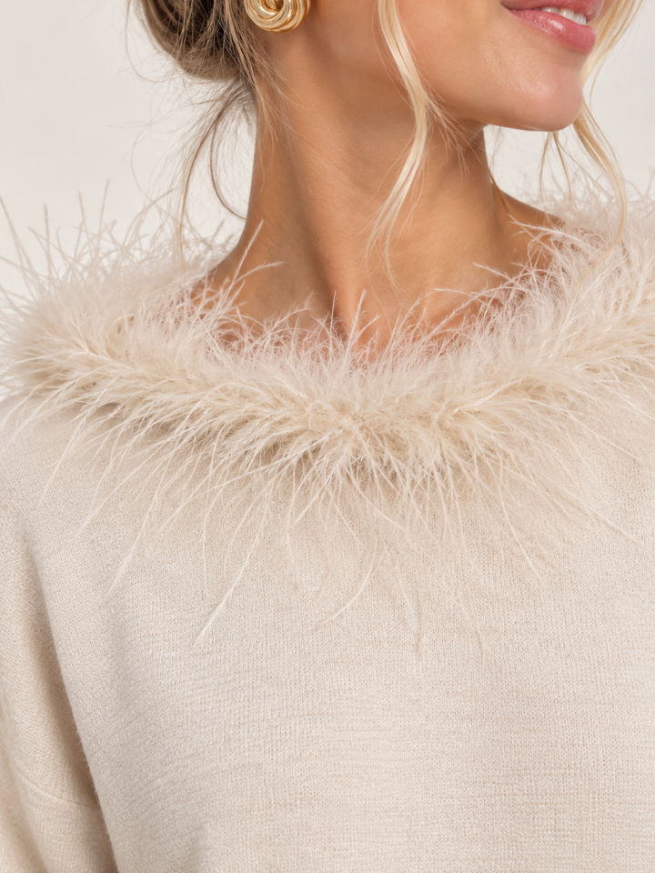 Faux Feather Luxe Jumper Cream