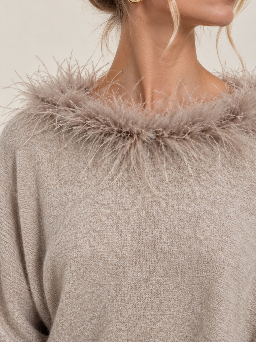 Faux Feather Luxe Jumper Greige