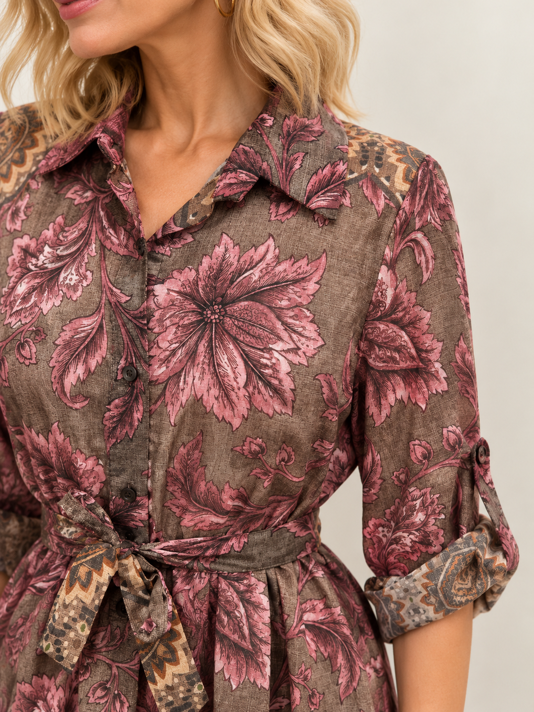 Raquel Floral Dress Mocha/Pink