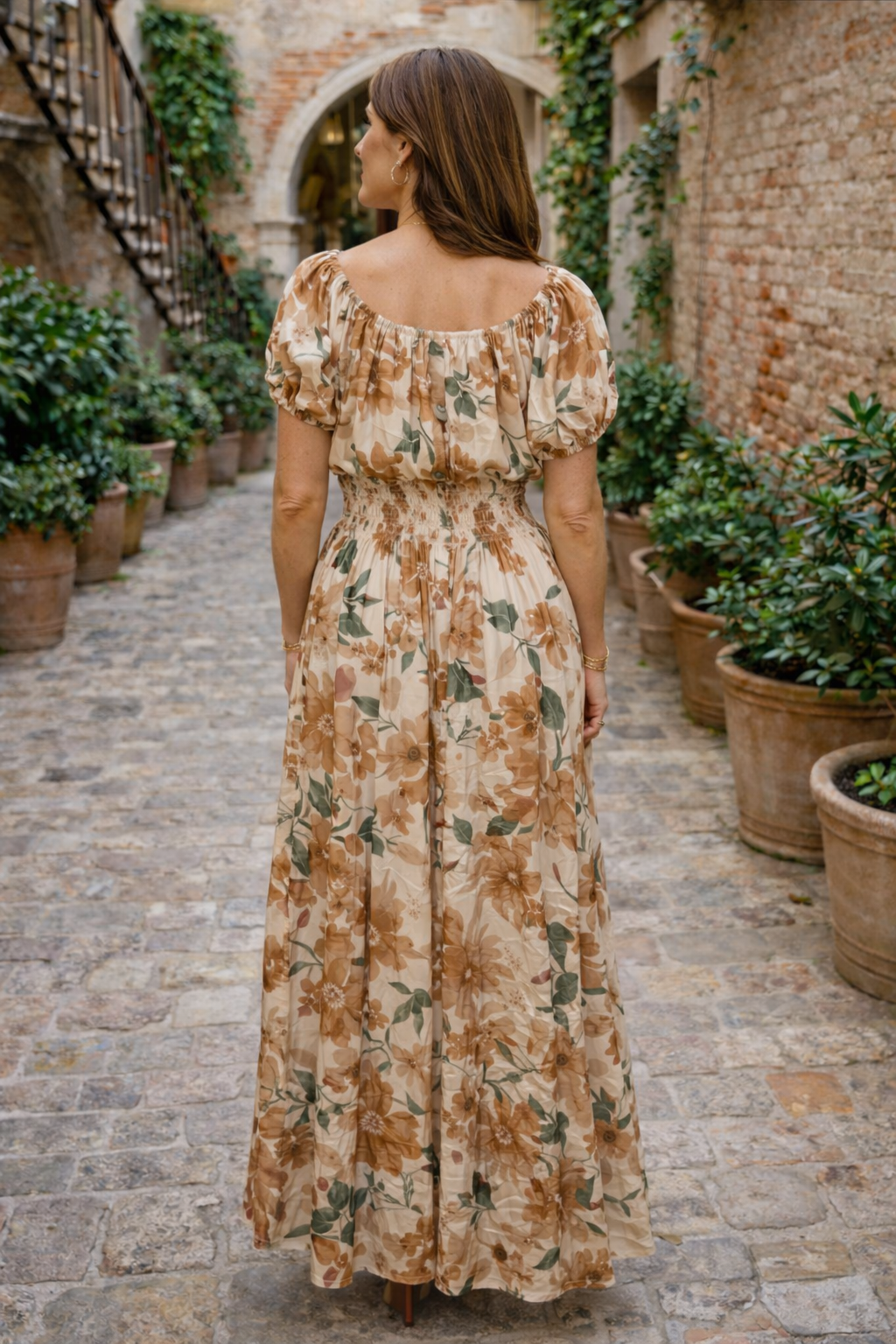 Katerina Floral Maxi Dress Beige