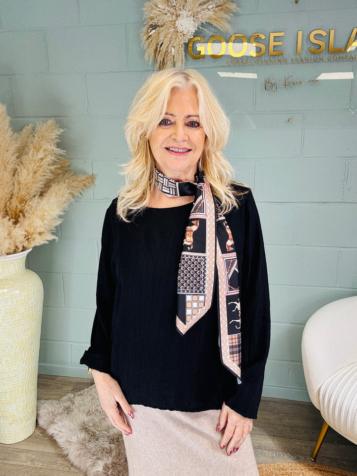 Erma Textured Top & Scarf Set Black
