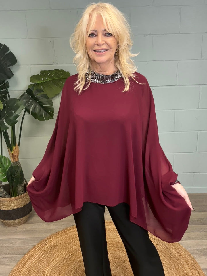 Belle Sequin Top Burgundy