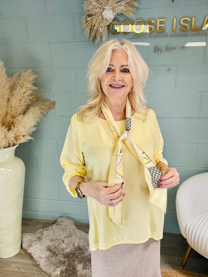 Erma Textured Top & Scarf Set Lemon