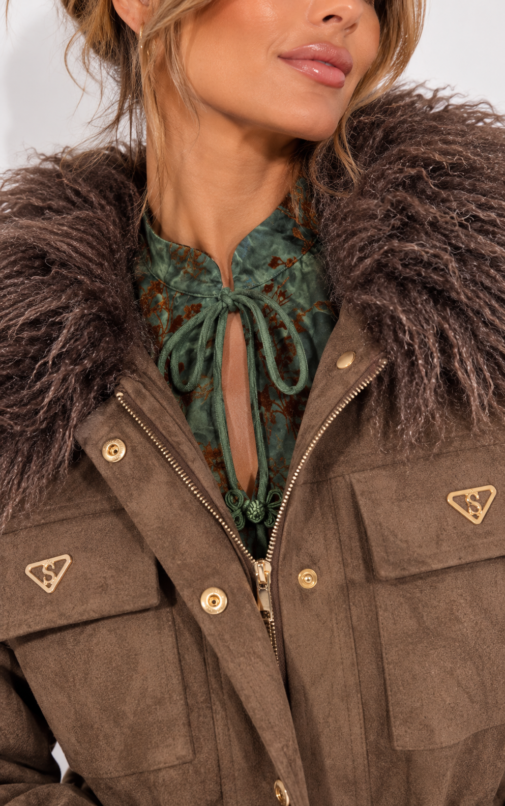 Rebel Luxe Faux Suede Jacket Chocolate