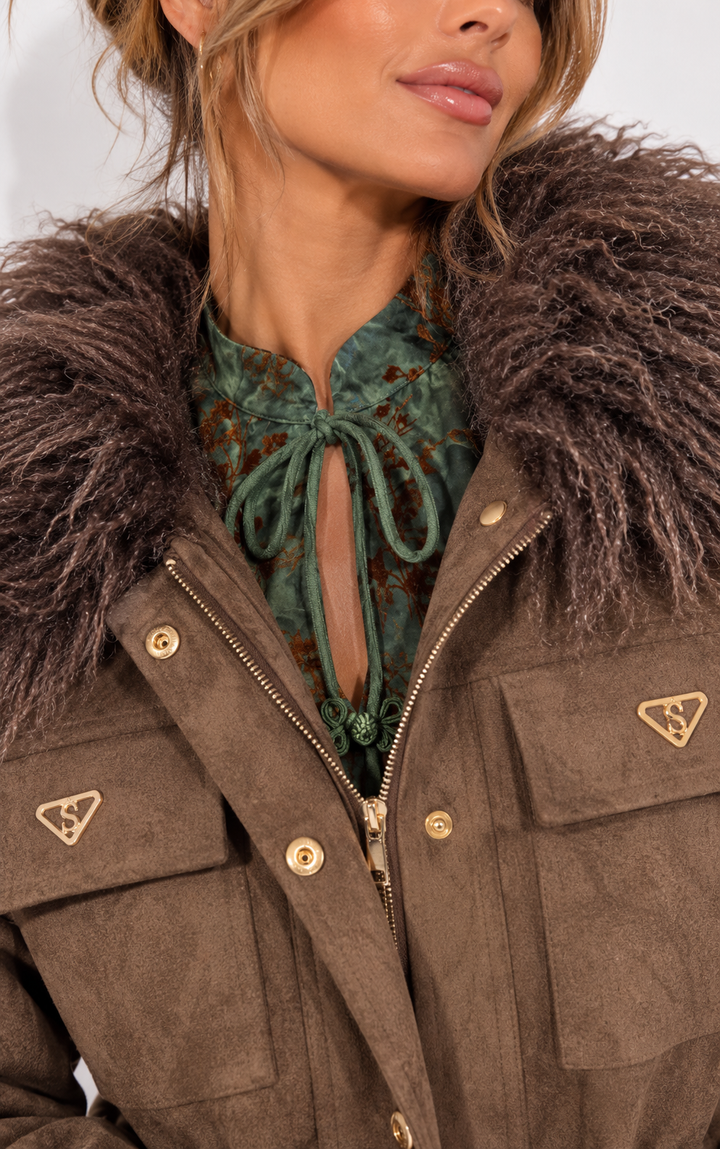 Rebel Luxe Faux Suede Jacket Chocolate