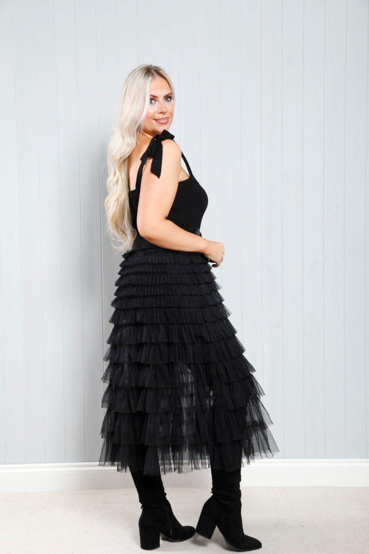 Giovanna Ruffle Dress Black