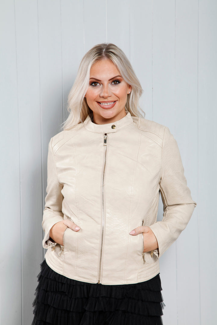 Erin Croc Biker Jacket Cream