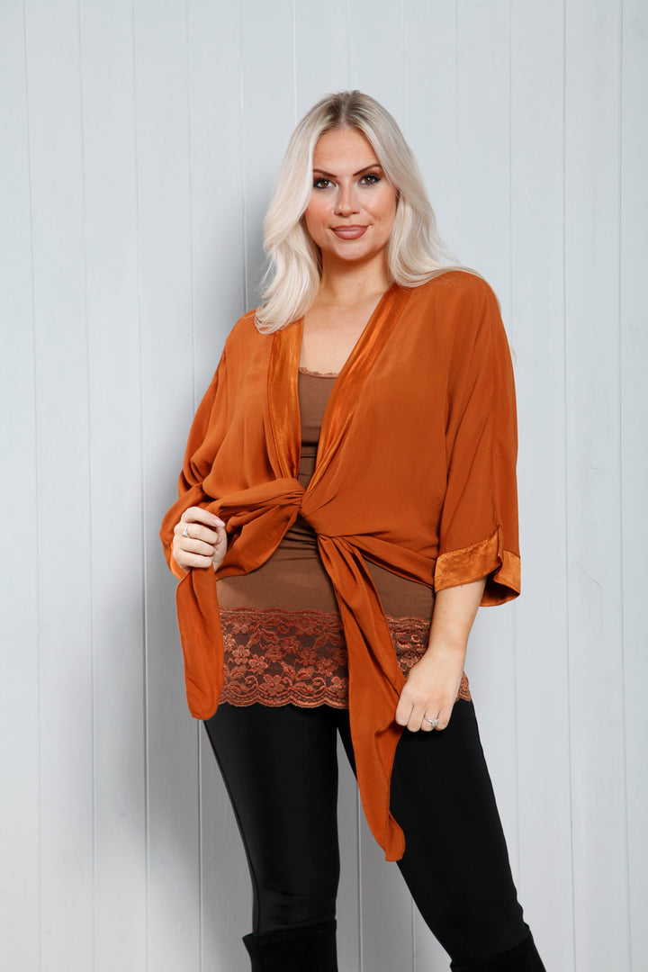 Satin Trim Shrug Rust