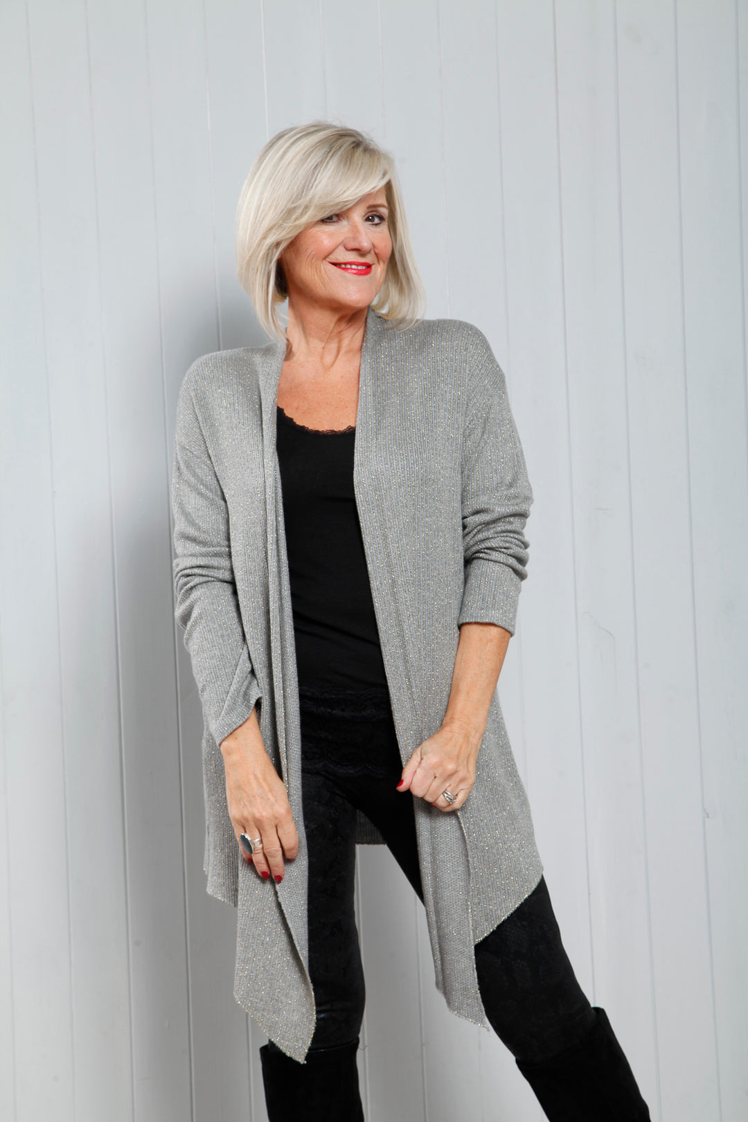 Lydia Lurex Cardigan Grey
