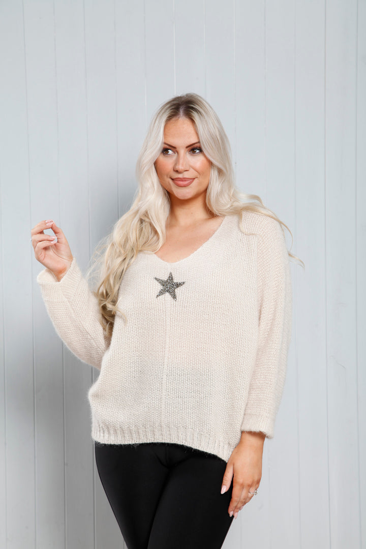 Molly Mohair Star Jumper Oat