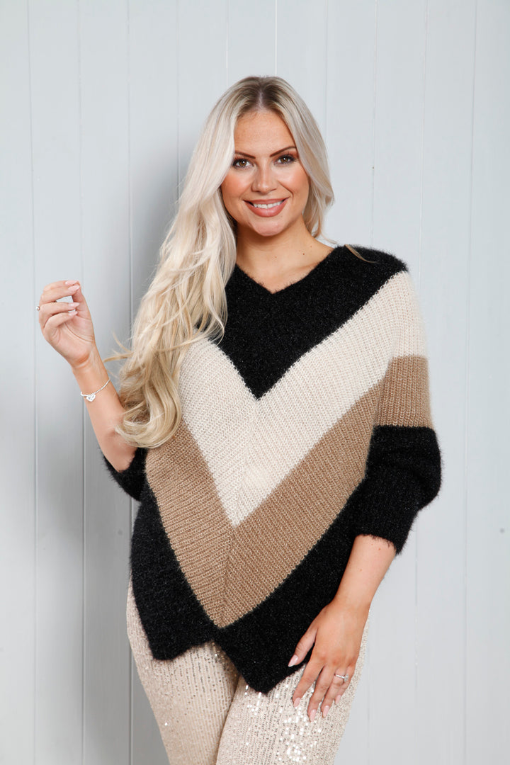 Chevron Batwing Jumper Black