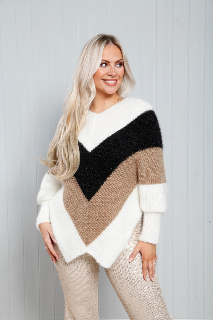Chevron Batwing Jumper Cream