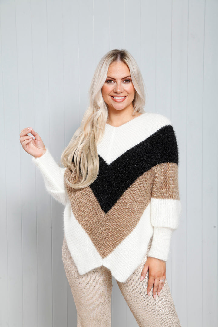 Chevron Batwing Jumper Cream