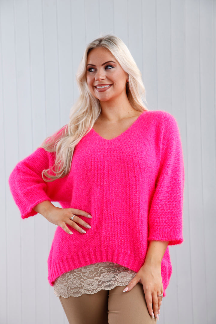 Bryony Brushed Knit Jumper Vibrant Pink
