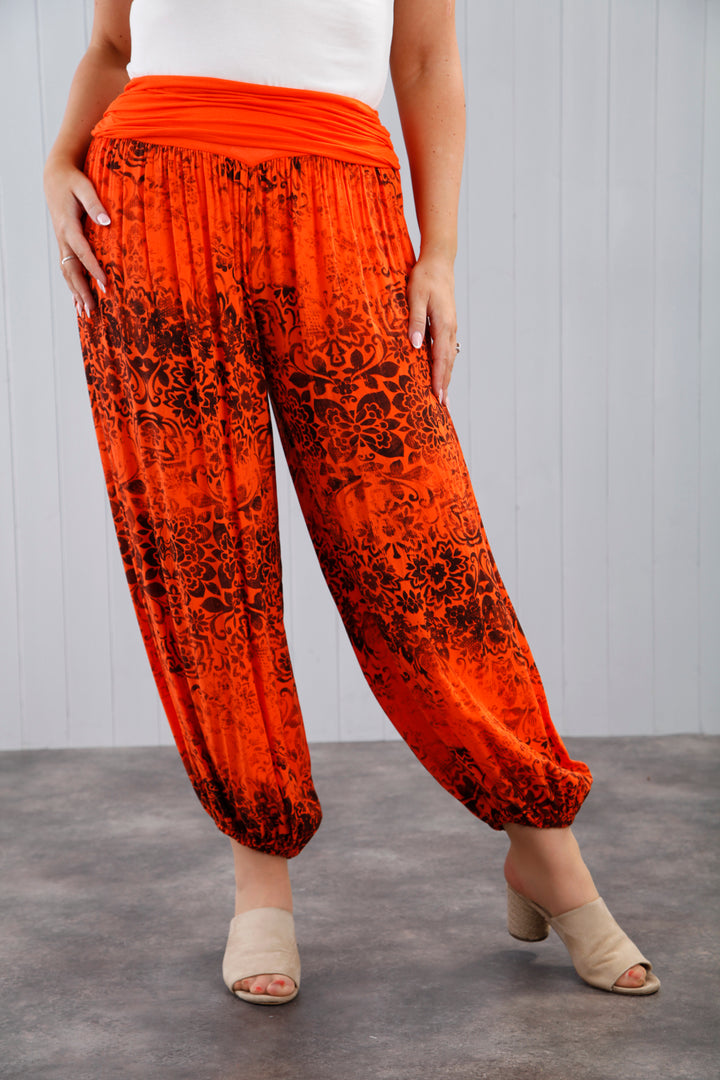 Flower Print Harem Tangerine