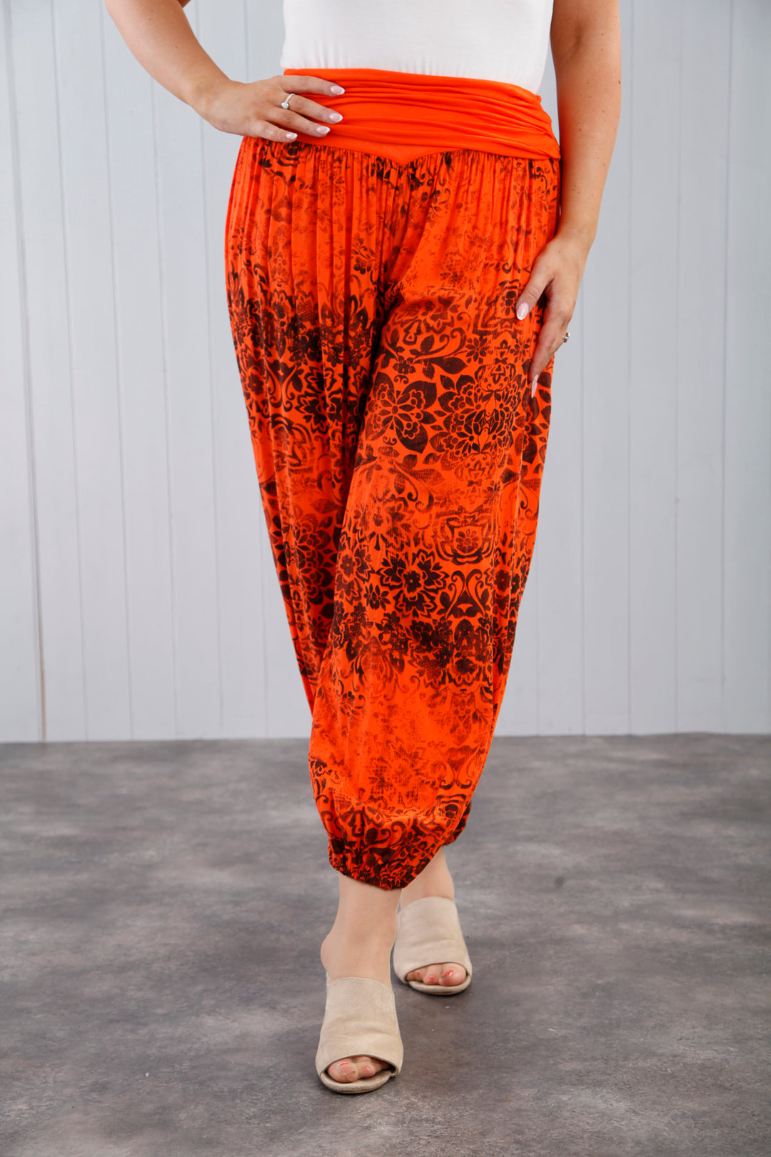 Flower Print Harem Tangerine