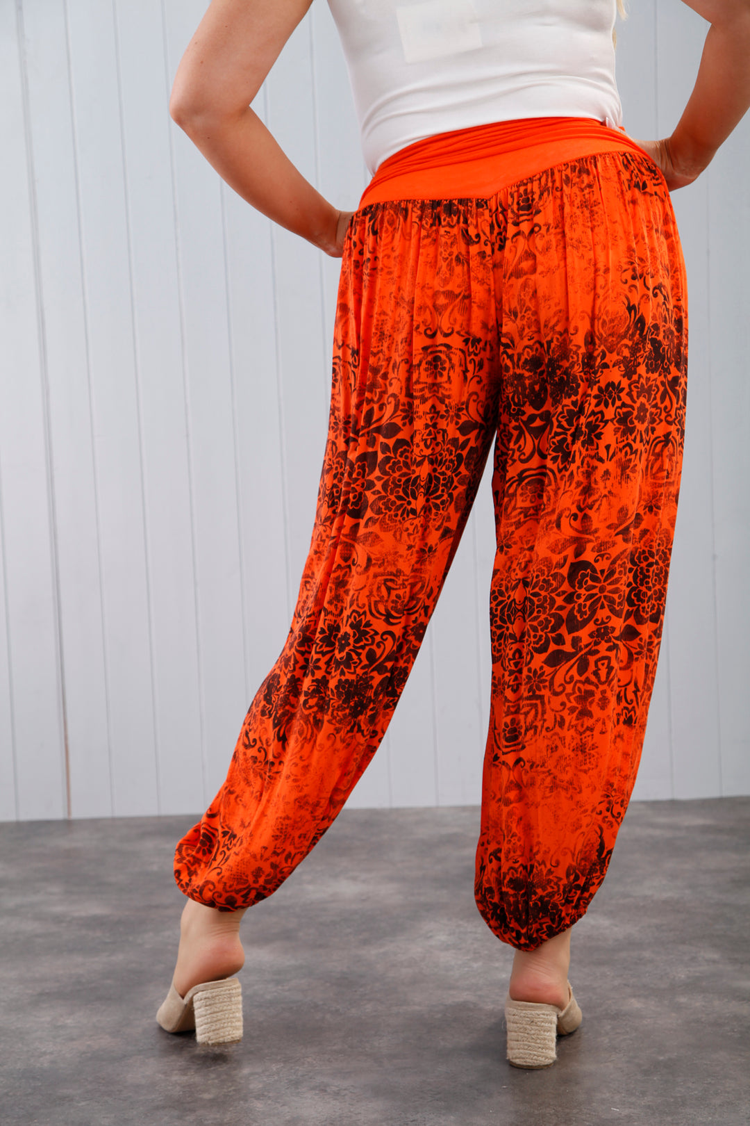 Flower Print Harem Tangerine