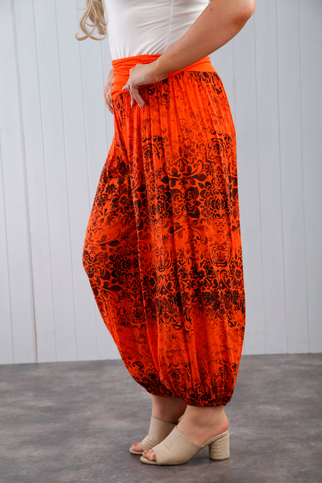 Flower Print Harem Tangerine