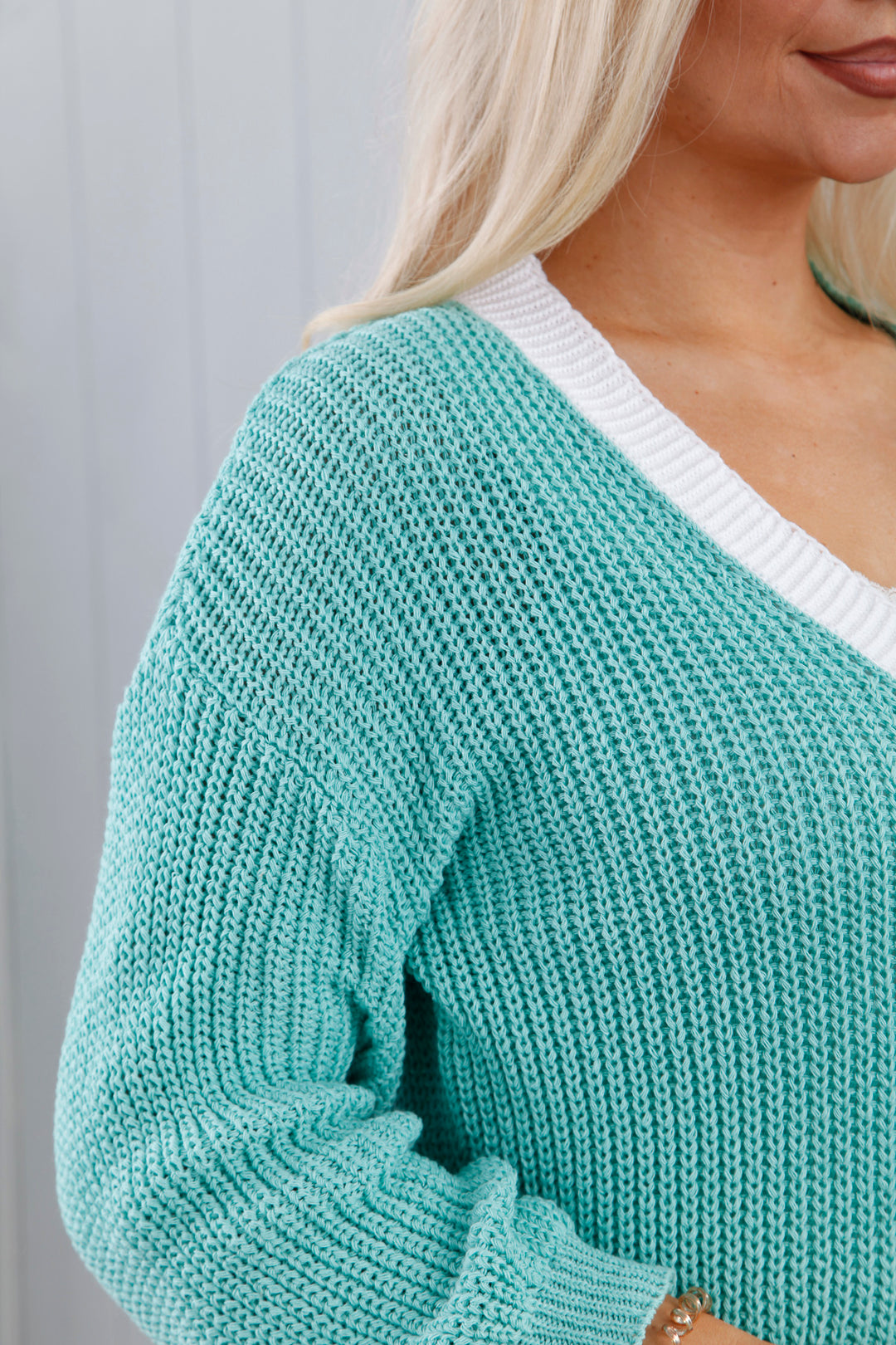 Contrast Knit Cardigan Aqua