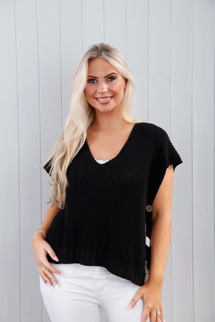 Bethany Button Top Black