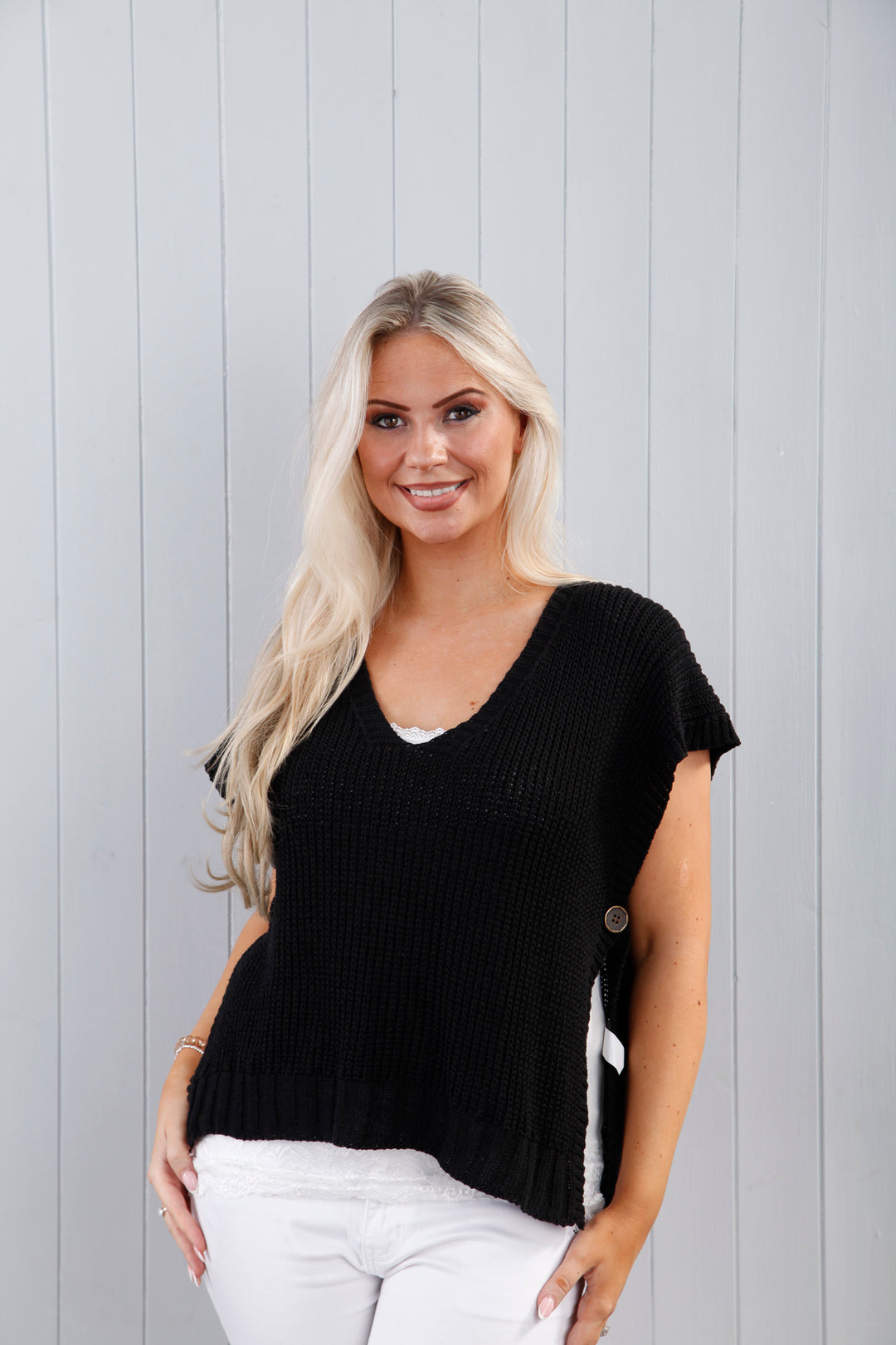 Bethany Button Top Black