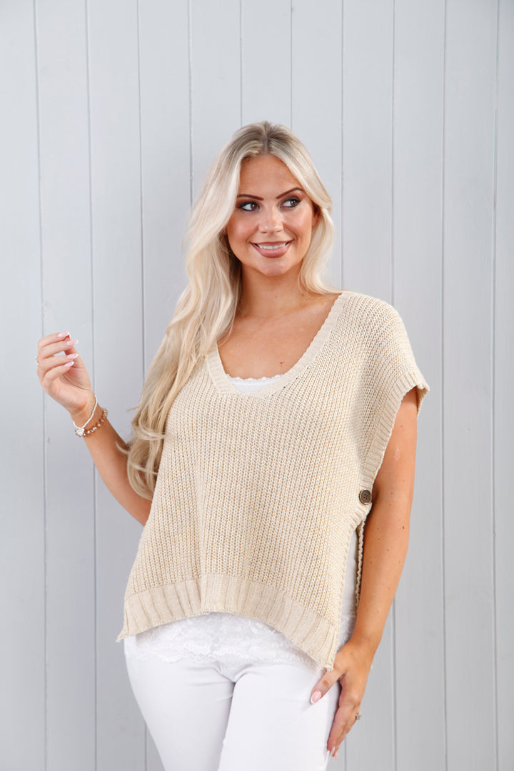 Bethany Button Top Beige