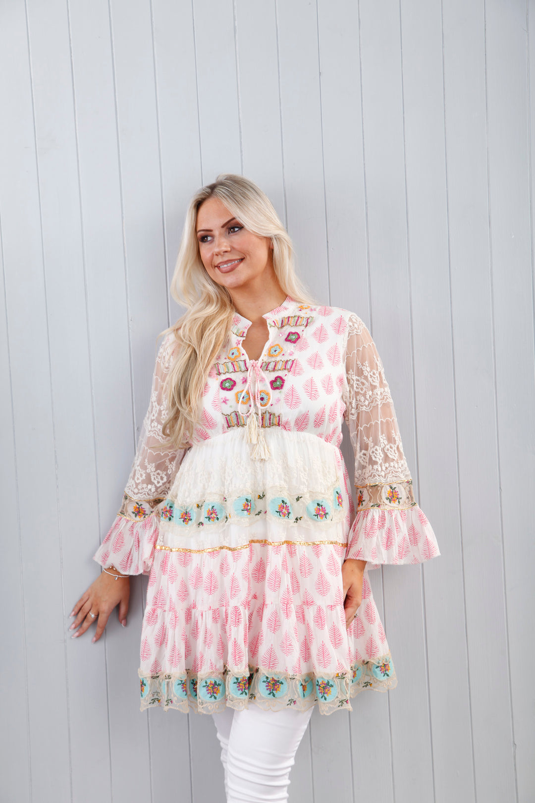 Yasmina Beaded Tunic Pink