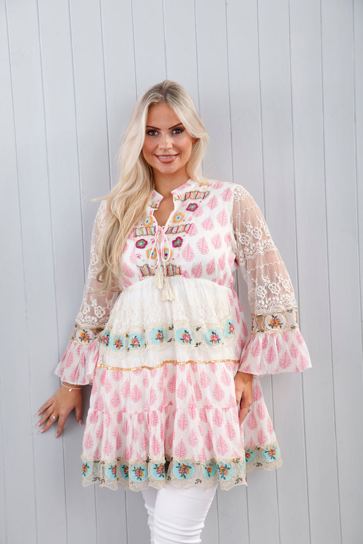 Yasmina Beaded Tunic Pink