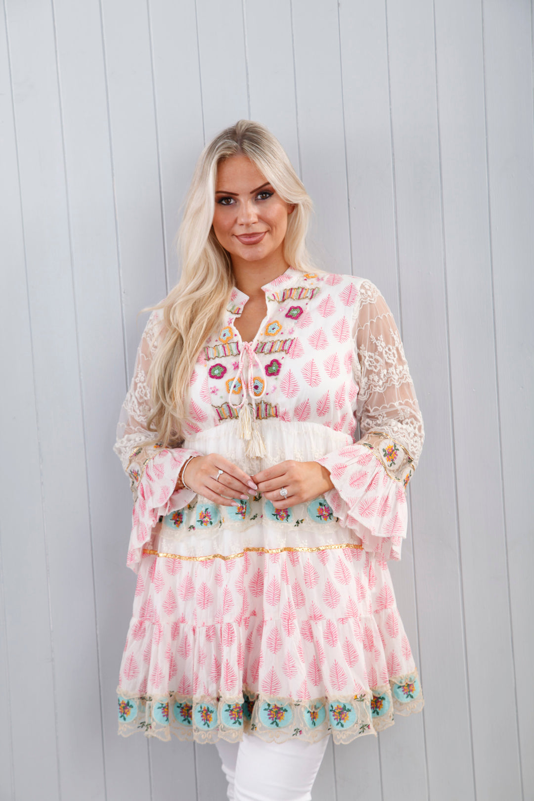 Yasmina Beaded Tunic Pink