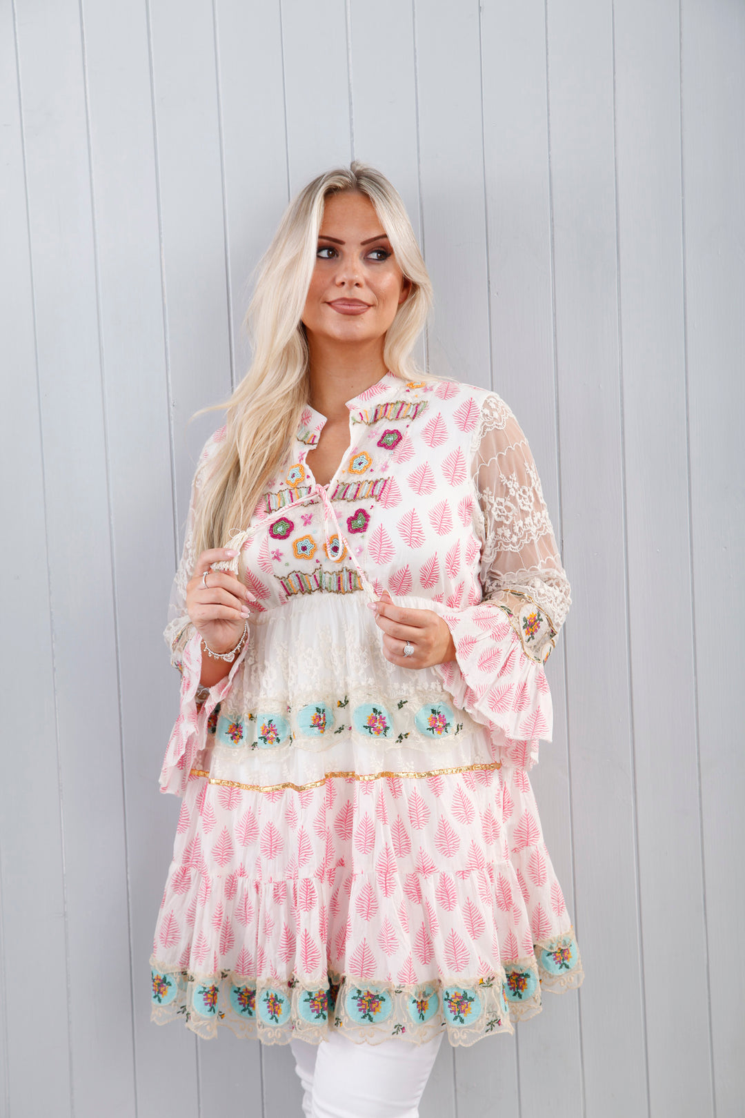 Yasmina Beaded Tunic Pink