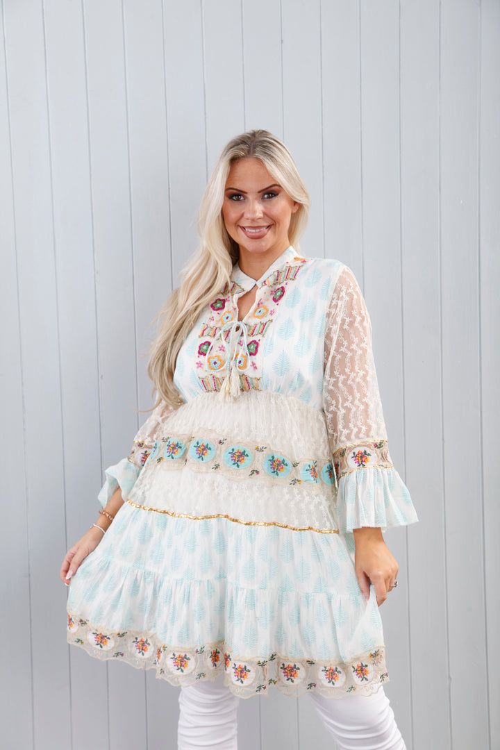 Yasmina Beaded Tunic Aqua