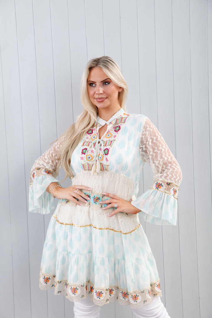 Yasmina Beaded Tunic Aqua