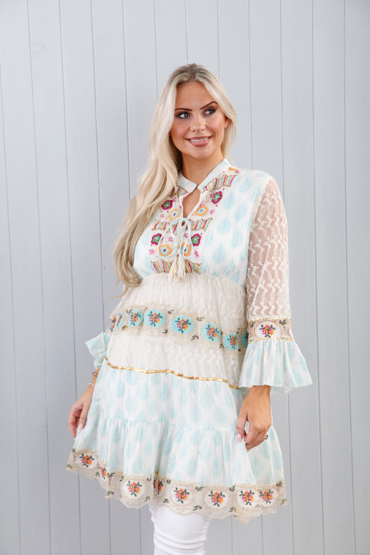 Yasmina Beaded Tunic Aqua