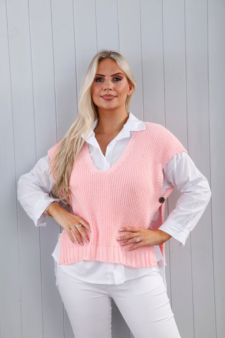 Bethany Button Top Pink