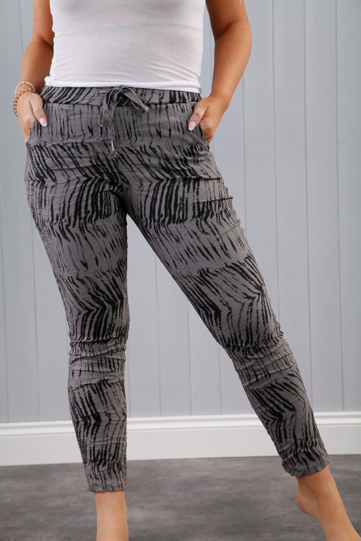 Zebra Print Magic Pants Grey