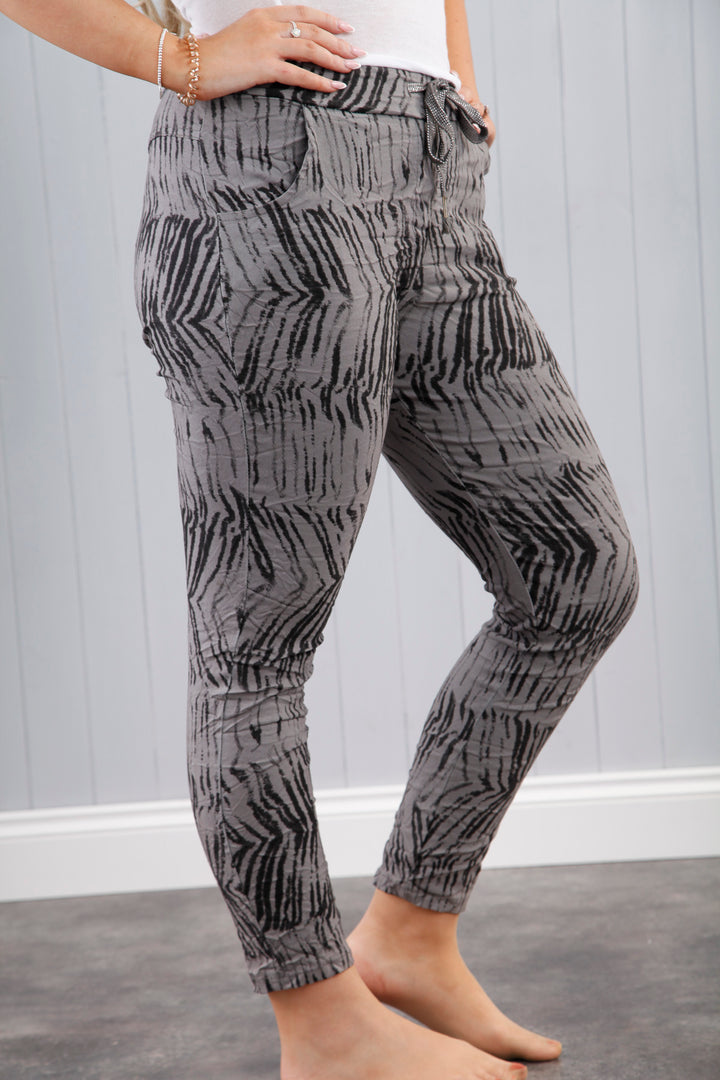 Zebra Print Magic Pants Grey