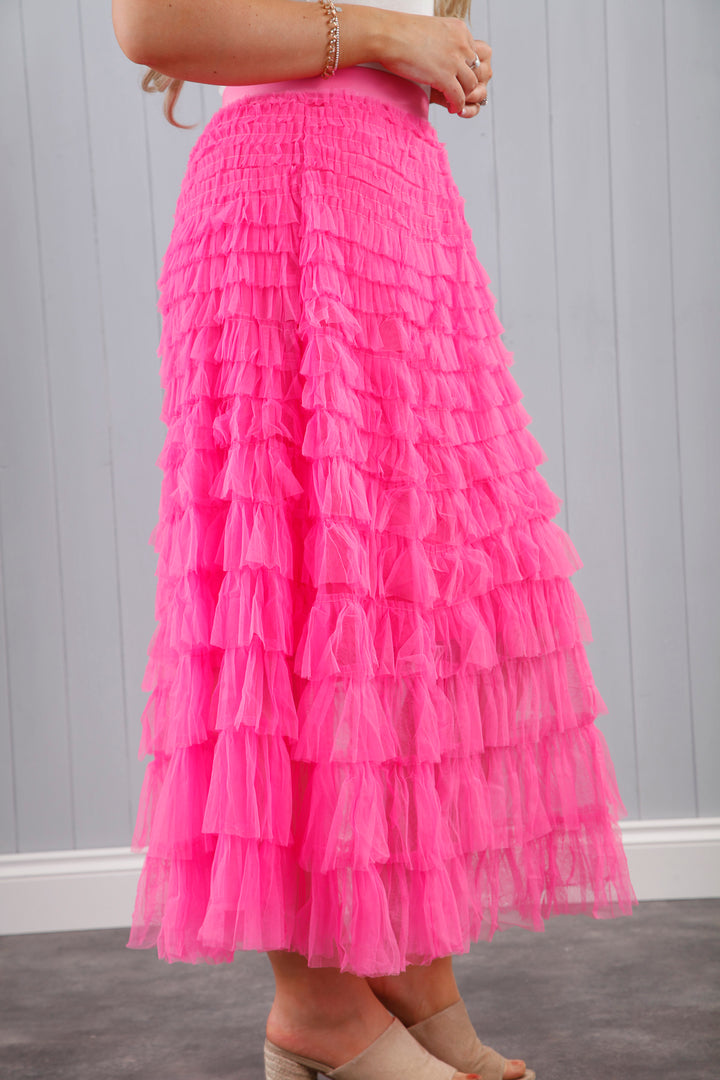 Seraphina Ruffle Skirt Hot Pink
