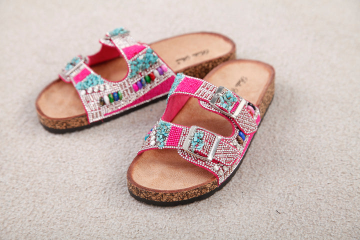 Fuchsia and Turquoise Beaded sandals