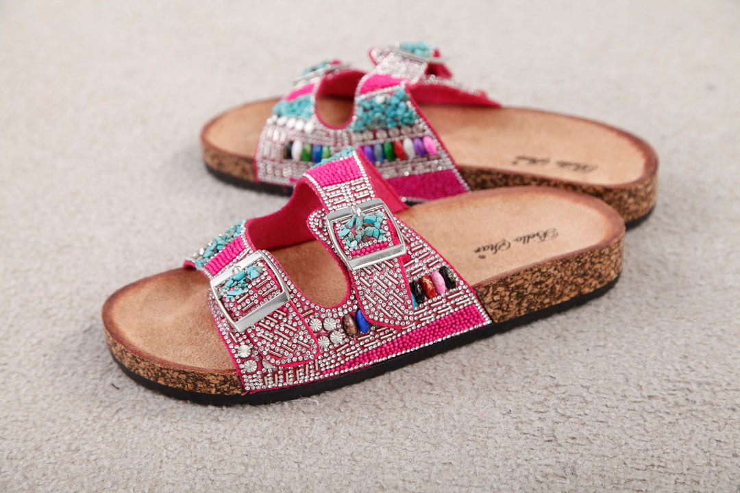 Fuchsia and Turquoise Beaded sandals