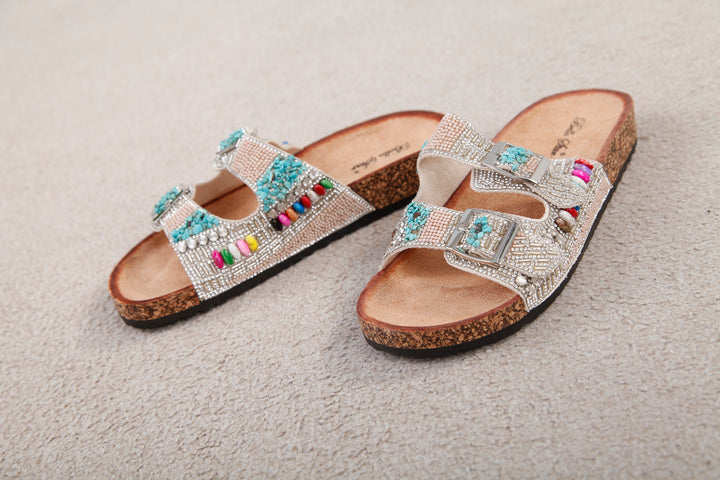 Silver and Turquoise Beaded sandals