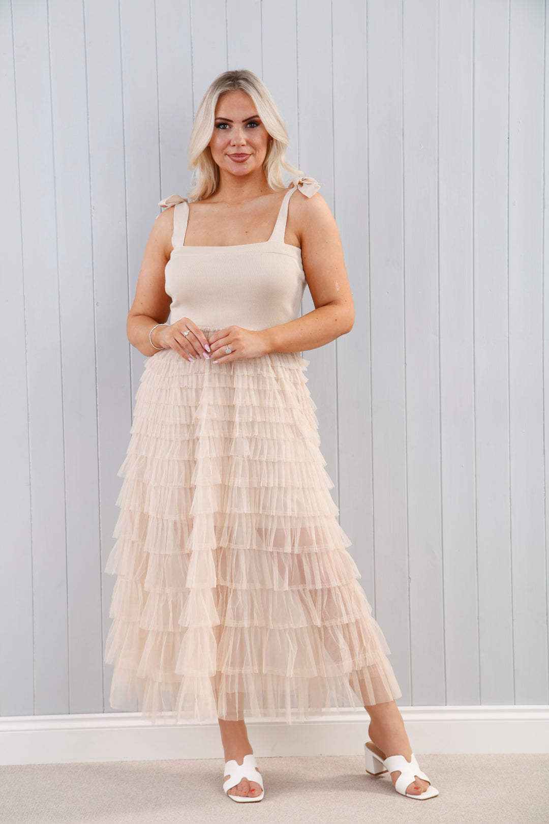 Giovanna Ruffle Dress Beige