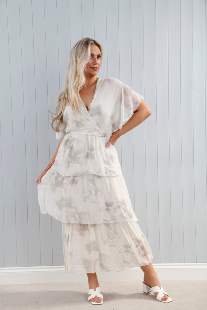 Loretta Tiered Dress Marble Beige