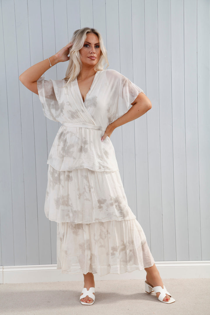 Loretta Tiered Dress Marble Beige