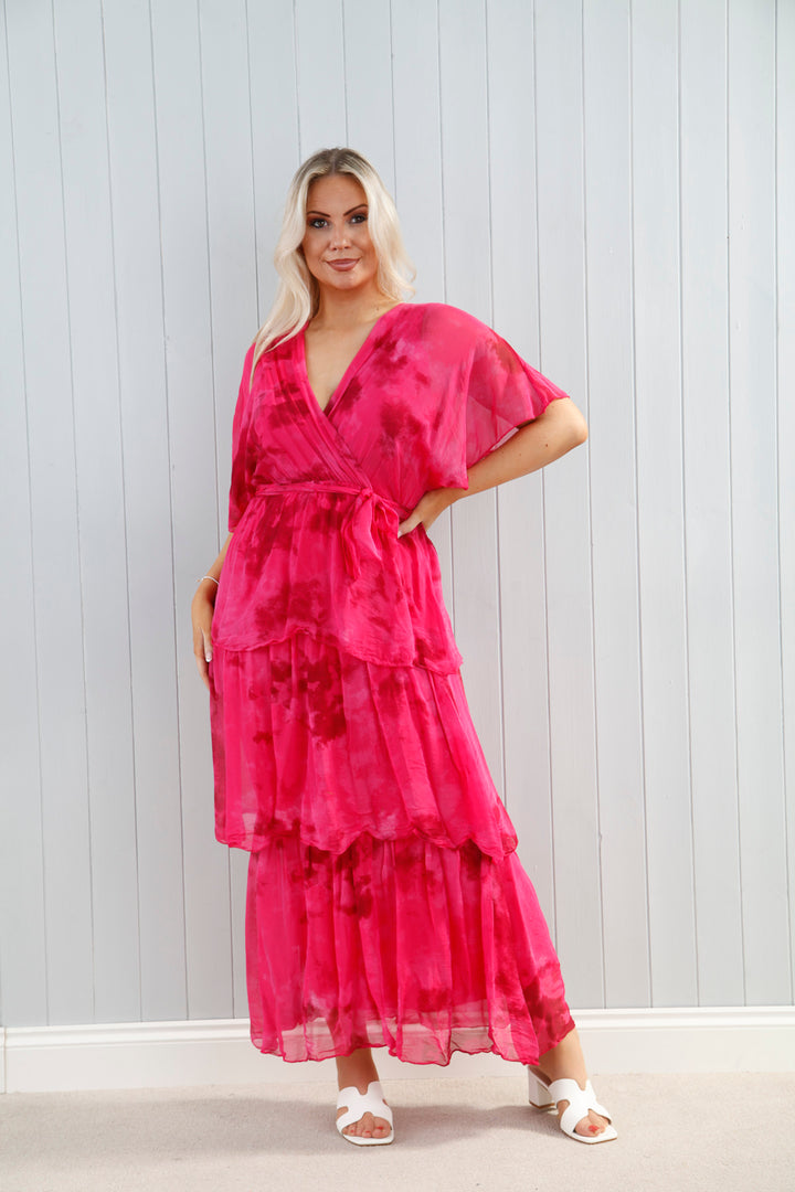 Loretta Tiered Dress Raspberry