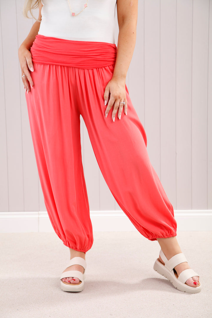 Coral Plain Harem Pants