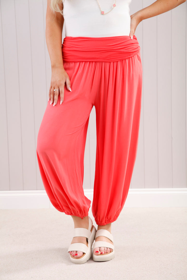 Coral Plain Harem Pants
