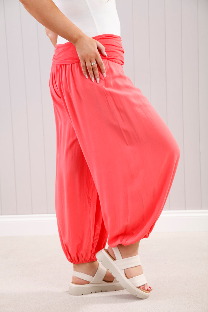 Coral Plain Harem Pants