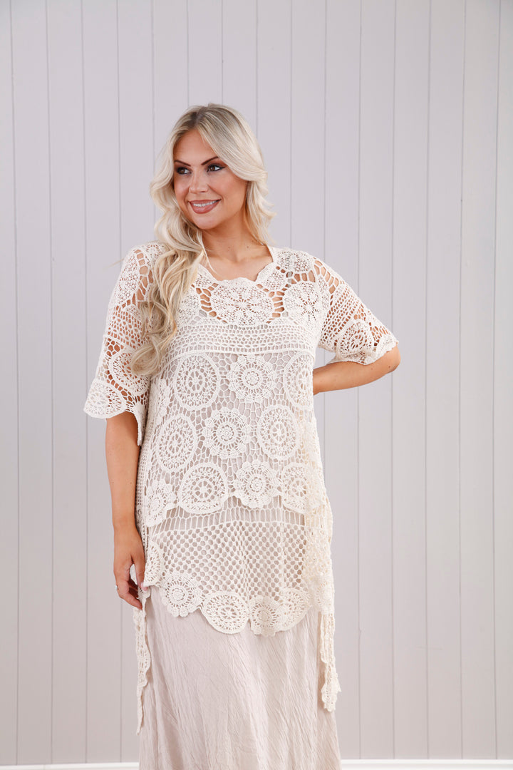 Thea Open Knit Tunic Beige