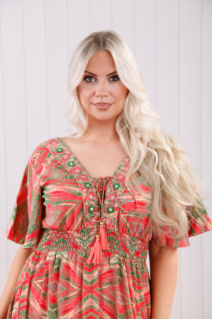 Lucca Mirrored Coral V Dress